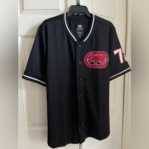 Ecko Unltd Men's Large Black/Red Baseball Jersey At Bats Button Front Top